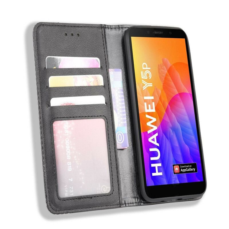 Cover Huawei Y5p Flip Cover Vintage Stiliseret Lædereffekt