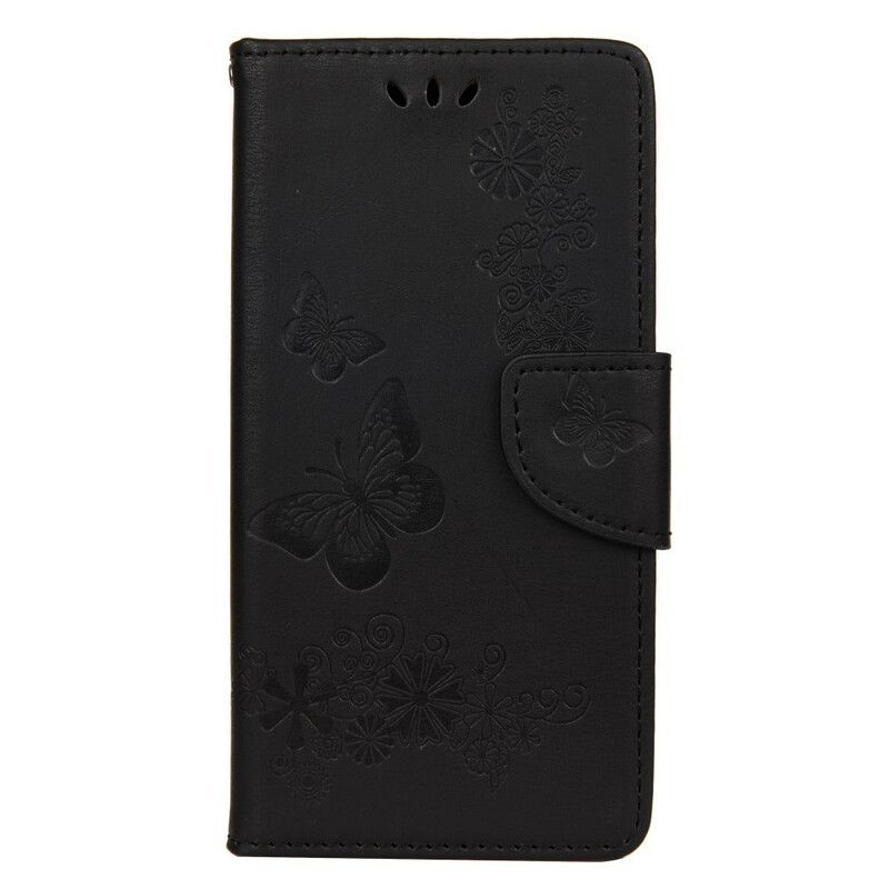 Læder Cover Huawei Y5p Kun Sommerfugle Med Snor