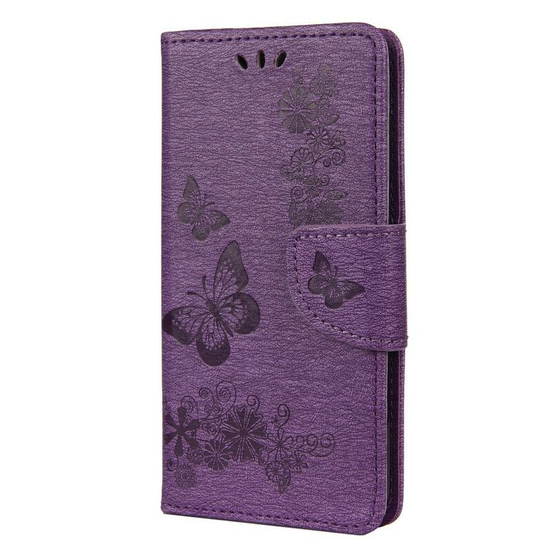 Læder Cover Huawei Y5p Kun Sommerfugle Med Snor