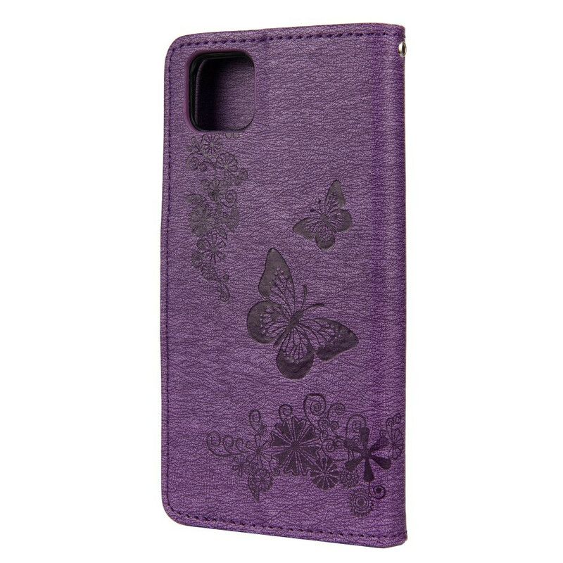 Læder Cover Huawei Y5p Kun Sommerfugle Med Snor