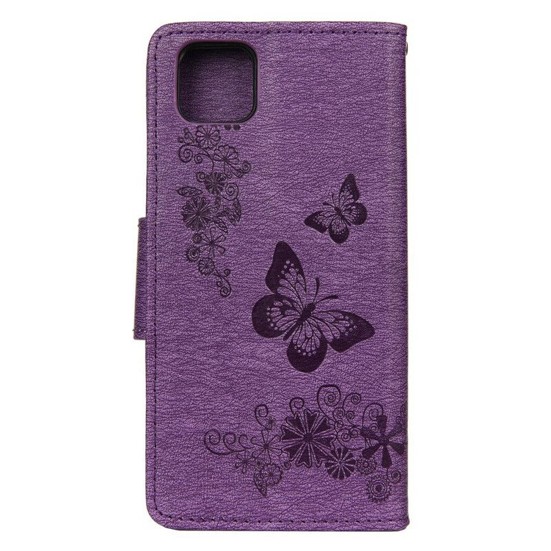 Læder Cover Huawei Y5p Kun Sommerfugle Med Snor