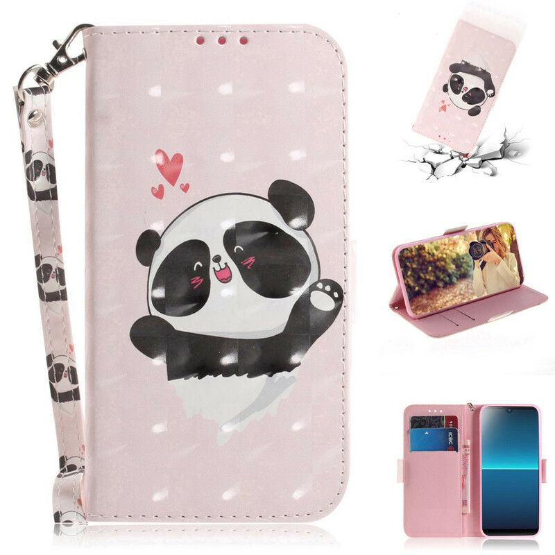Læder Cover Sony Xperia L4 Med Snor Thong Panda Love