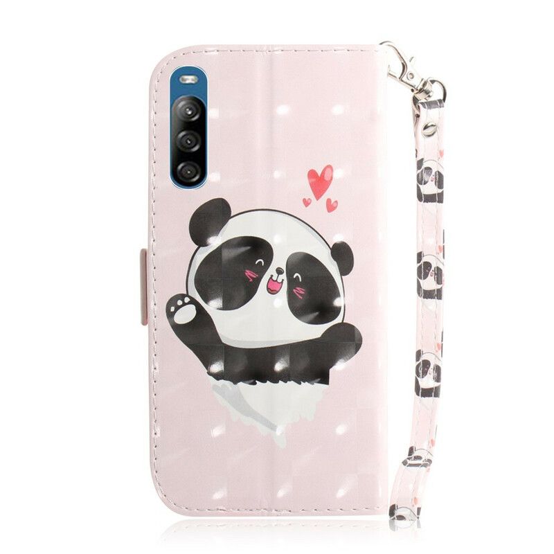 Læder Cover Sony Xperia L4 Med Snor Thong Panda Love