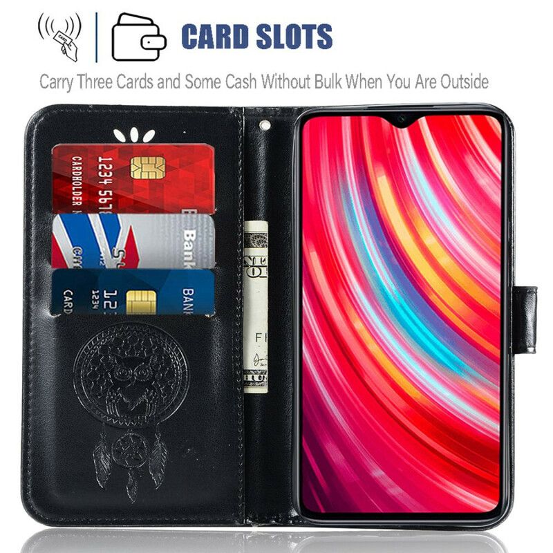 Læder Cover Xiaomi Redmi Note 8 Pro Lædereffekt Drømmefanger Ugle