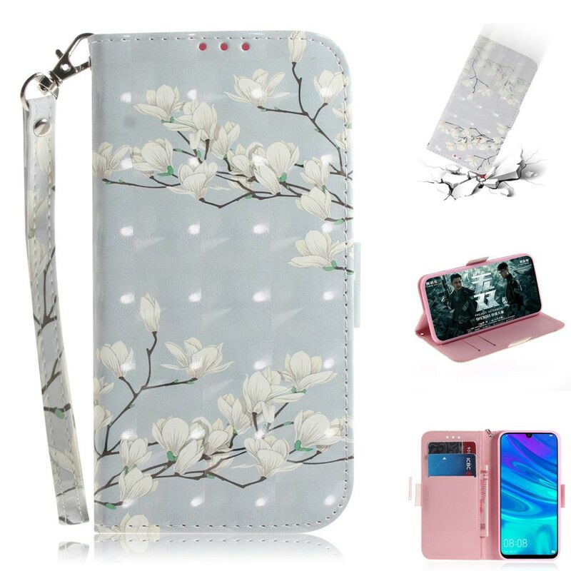 Flip Cover Huawei P Smart 2019 / Honor 10 Lite Med Snor Thong Blomstertræ