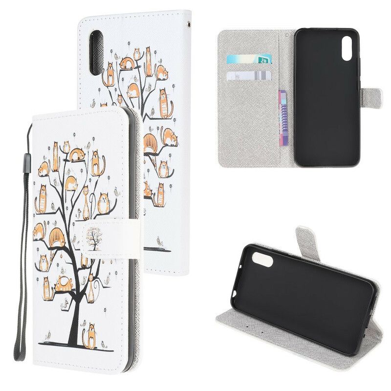 Flip Cover Xiaomi Redmi 9A Med Snor Funky Katte Med Rem