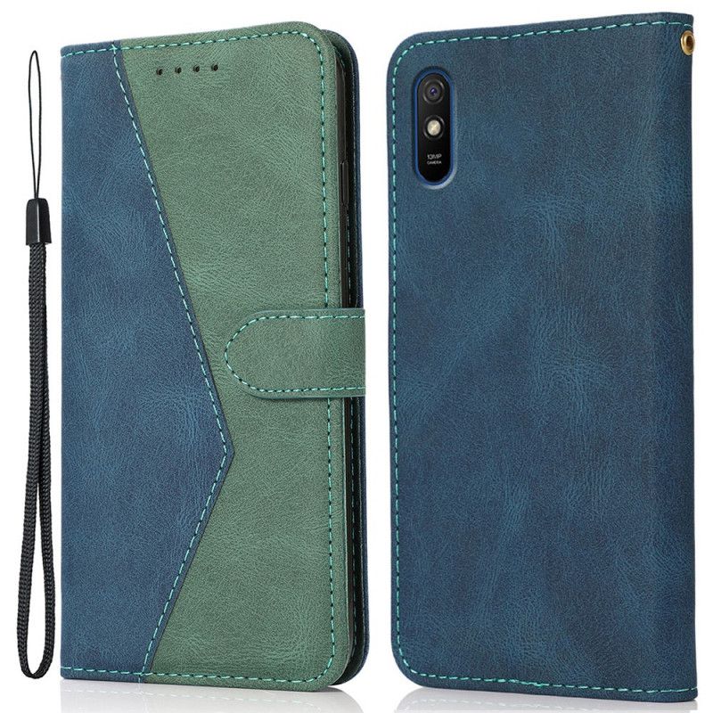 Flip Cover Xiaomi Redmi 9A Tofarvet Kunstlædertrekant