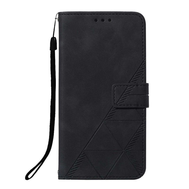 Flip Cover Xiaomi Redmi Note 10 Pro Med Snor Geometrisk Strappy Læderstil