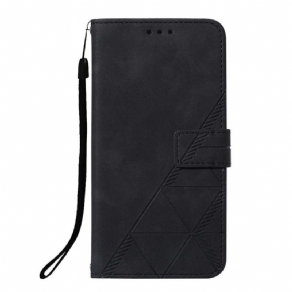 Flip Cover Xiaomi Redmi Note 10 Pro Med Snor Geometrisk Strappy Læderstil