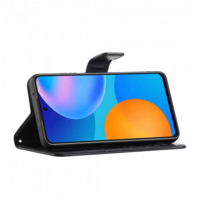 Flip Cover Xiaomi Redmi Note 10 Pro Med Snor Træ Og Strappy Ugler
