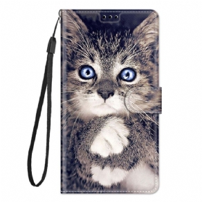 Læder Cover Xiaomi Redmi Note 10 Pro Med Snor For Sød Kat Med Rem