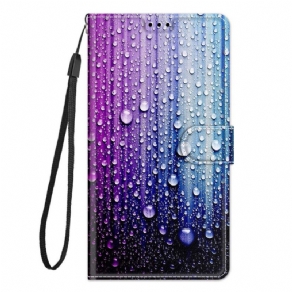 Læder Cover Xiaomi Redmi Note 10 Pro Vanddråber Med Snor