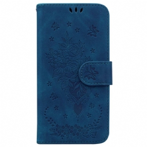 Flip Cover OnePlus 10 Pro 5G Med Snor Roser Og Sommerfugle Med Rem