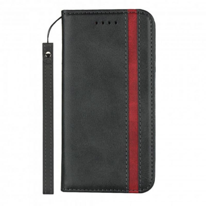 Cover iPhone 11 Pro Flip Cover Tofarvet Lædereffekt Med Rem