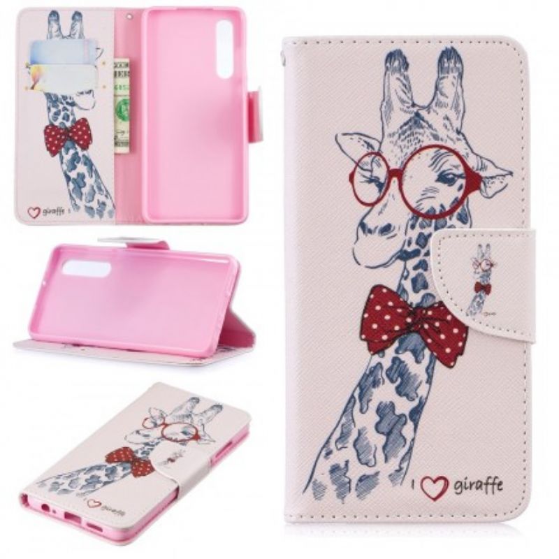 Læder Cover Huawei P30 Nørdet Giraf