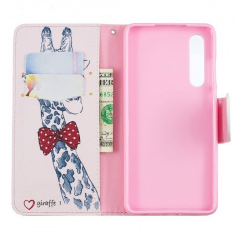 Læder Cover Huawei P30 Nørdet Giraf
