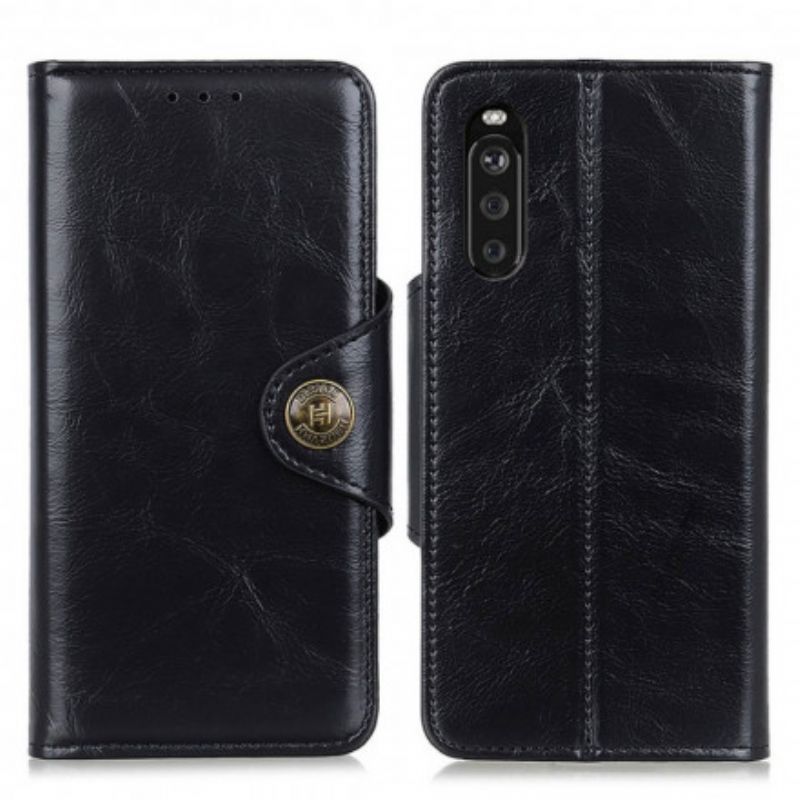 Flip Cover Sony Xperia 10 III Imiteret Læder Patent Knap