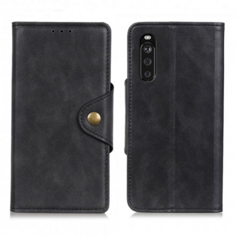 Læder Cover Sony Xperia 10 III Vintage Knap I Kunstlæder