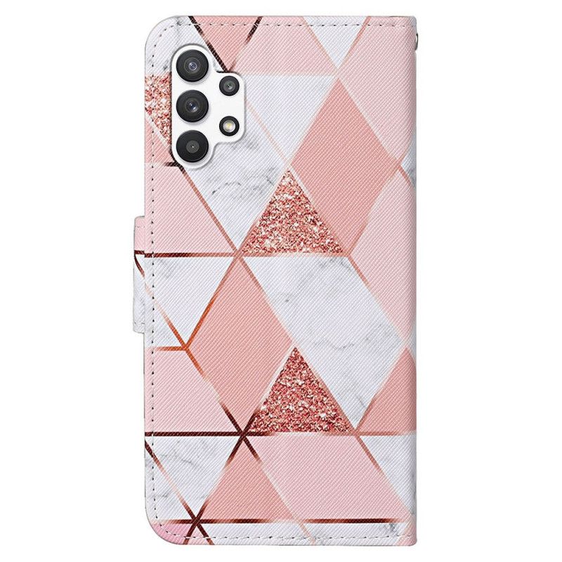 Flip Cover Samsung Galaxy A13 Marmor Og Pailletter Med Rem