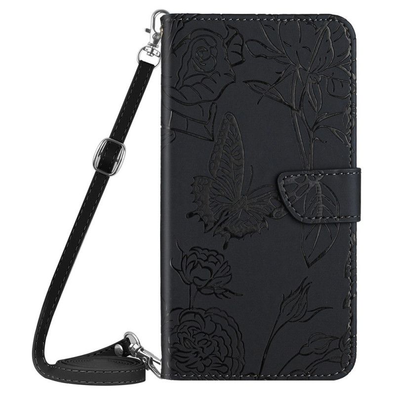 Flip Cover Poco X4 GT Faux Læder Sommerfugle Med Skulderrem