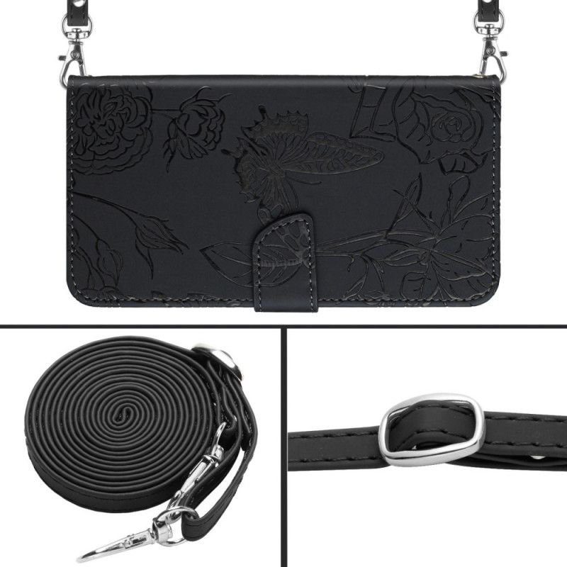Flip Cover Poco X4 GT Faux Læder Sommerfugle Med Skulderrem