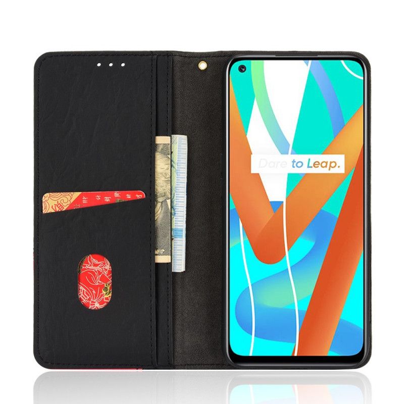 Cover Realme 8 5G Flip Cover Skrå Bicolor Kunstlæder