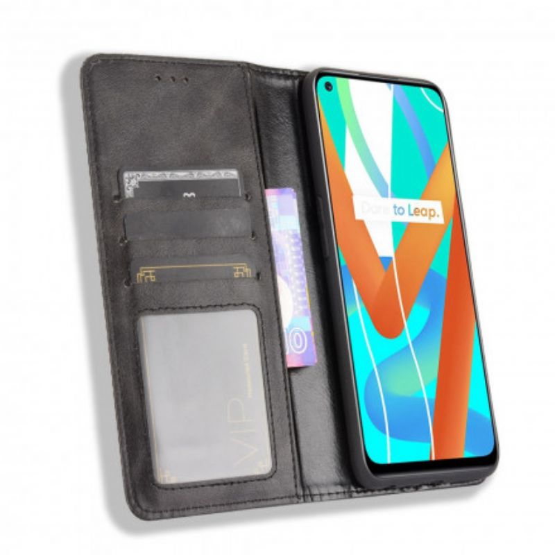 Cover Realme 8 5G Flip Cover Vintage Stiliseret Lædereffekt