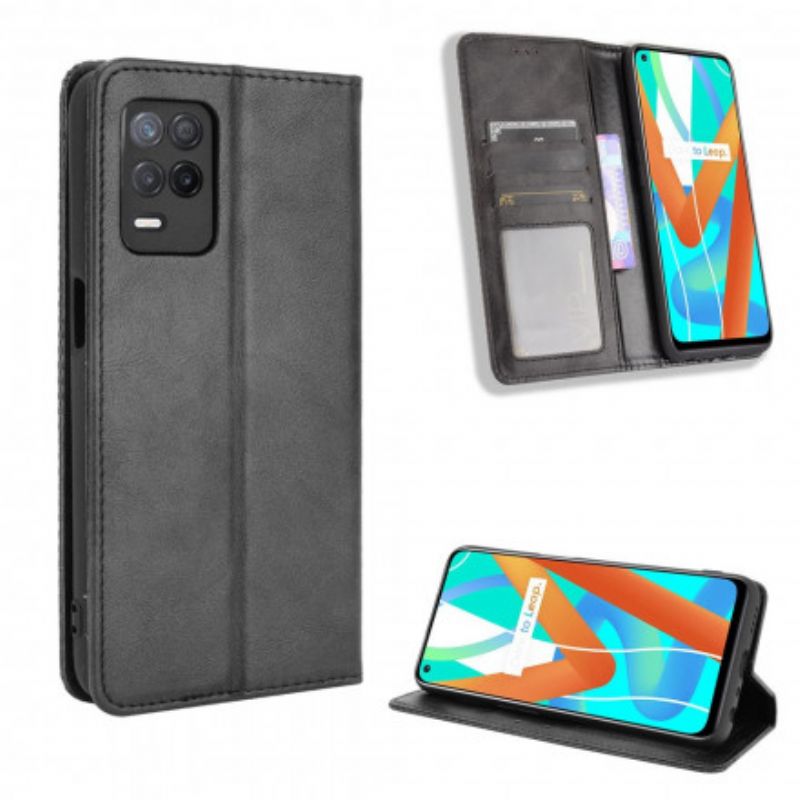 Cover Realme 8 5G Flip Cover Vintage Stiliseret Lædereffekt