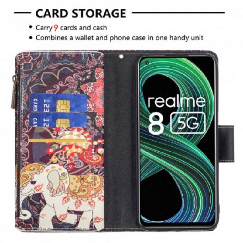 Flip Cover Realme 8 5G Elefant Lynlåslomme