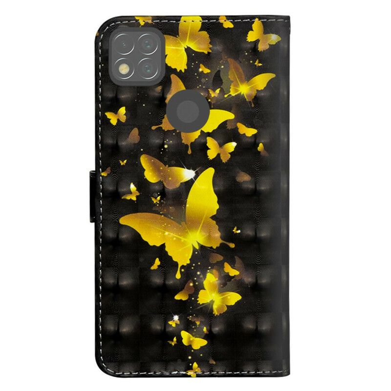 Flip Cover Xiaomi Redmi 9C Gule Sommerfugle