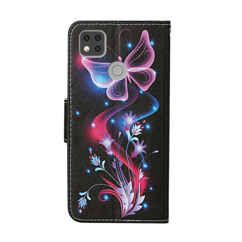 Læder Cover Xiaomi Redmi 9C Forheksede Sommerfugle