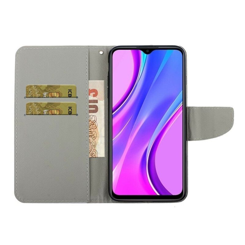 Læder Cover Xiaomi Redmi 9C Forheksede Sommerfugle