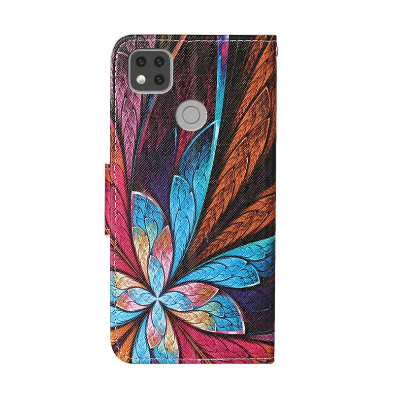 Læder Cover Xiaomi Redmi 9C Påfugleblomst
