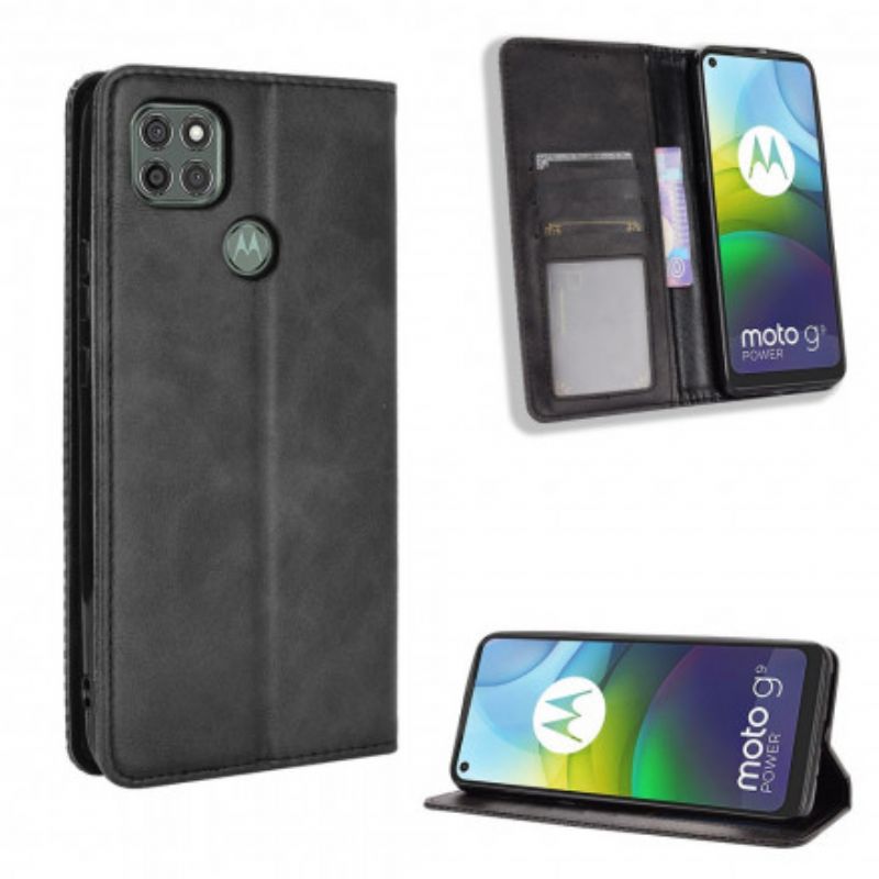 Cover Moto G9 Power Flip Cover Vintage Stiliseret Lædereffekt