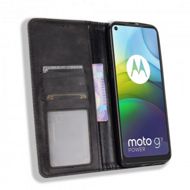 Cover Moto G9 Power Flip Cover Vintage Stiliseret Lædereffekt