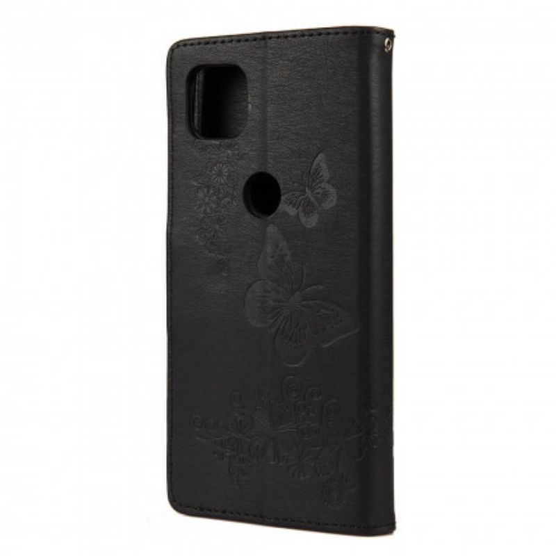 Læder Cover Moto G9 Power Med Snor Splendid Strap Sommerfugle