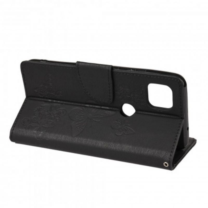 Læder Cover Moto G9 Power Med Snor Splendid Strap Sommerfugle