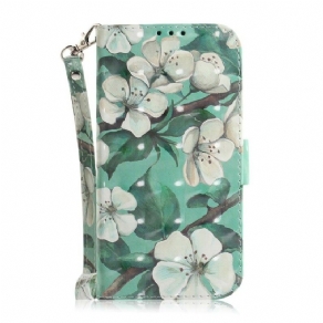 Læder Cover Xiaomi Redmi Note 7 Med Snor Thong Blomstergren