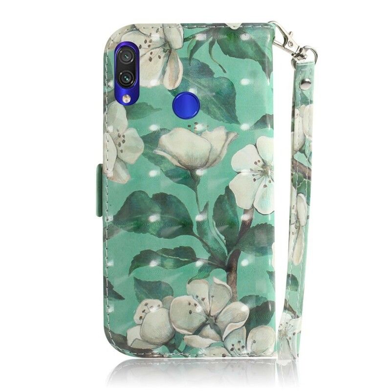 Læder Cover Xiaomi Redmi Note 7 Med Snor Thong Blomstergren