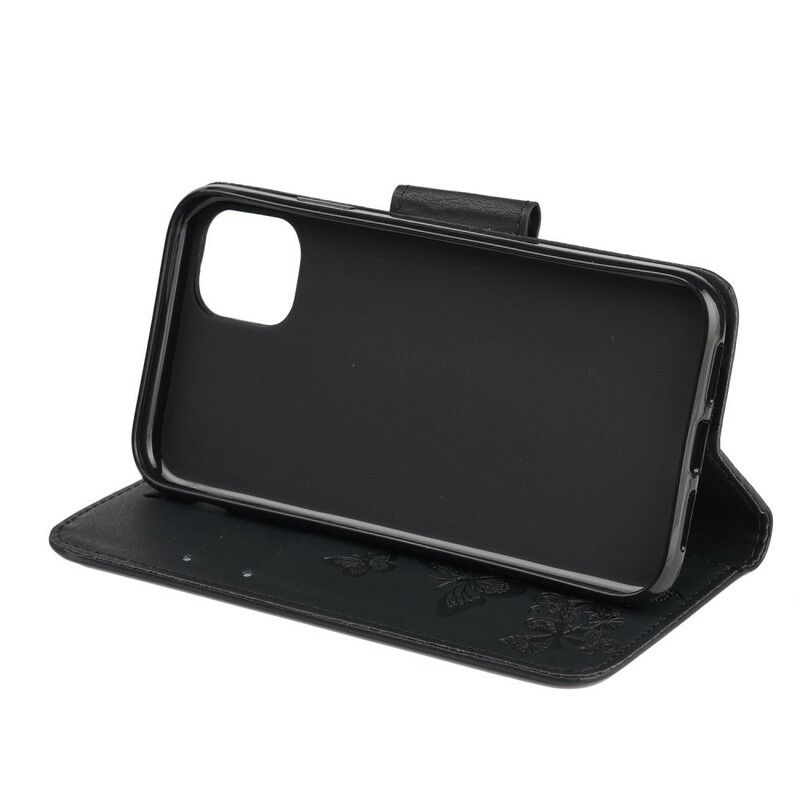 Læder Cover iPhone 11 Pro Max Med Snor Opdagelsessommerfugle Med Rem