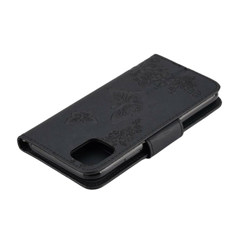 Læder Cover iPhone 11 Pro Max Med Snor Opdagelsessommerfugle Med Rem