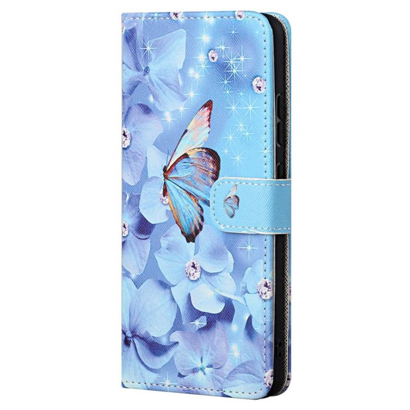 Flip Cover Xiaomi Redmi Note 11 / 11S Med Snor Sommerfugle Med Diamantrem
