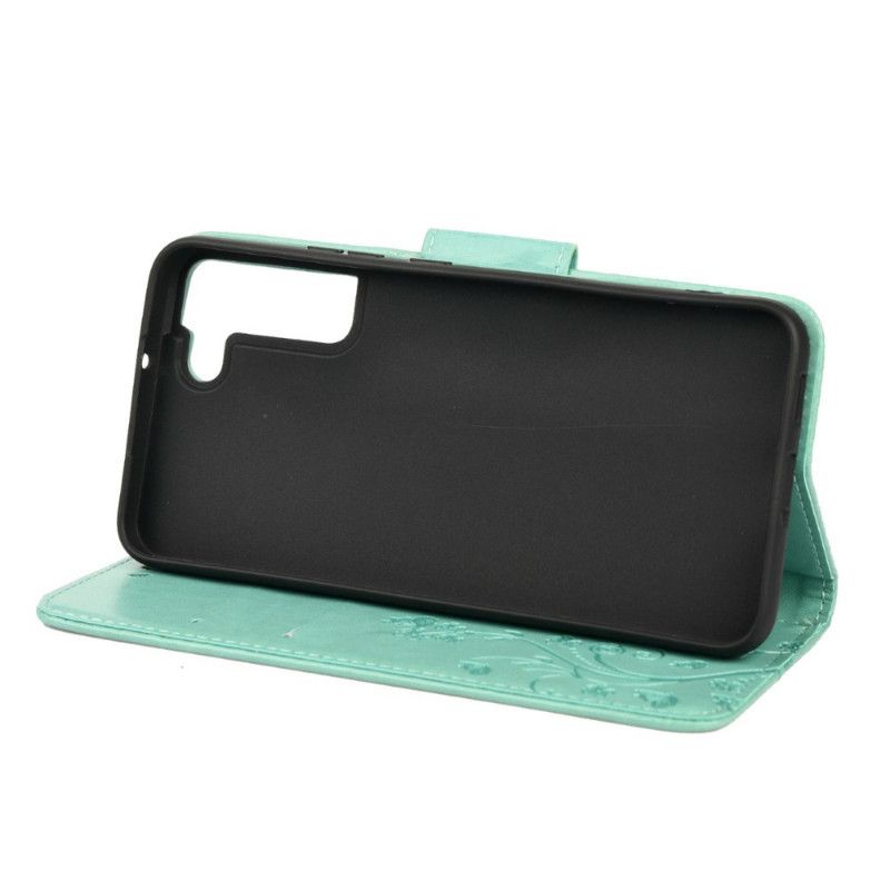 Flip Cover Samsung Galaxy S22 Plus 5G Sommerfugle Og Blomster Med Snor