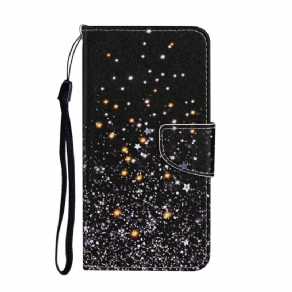 Flip Cover Samsung Galaxy S22 Plus 5G Stjerner Og Pailletter Med Snor