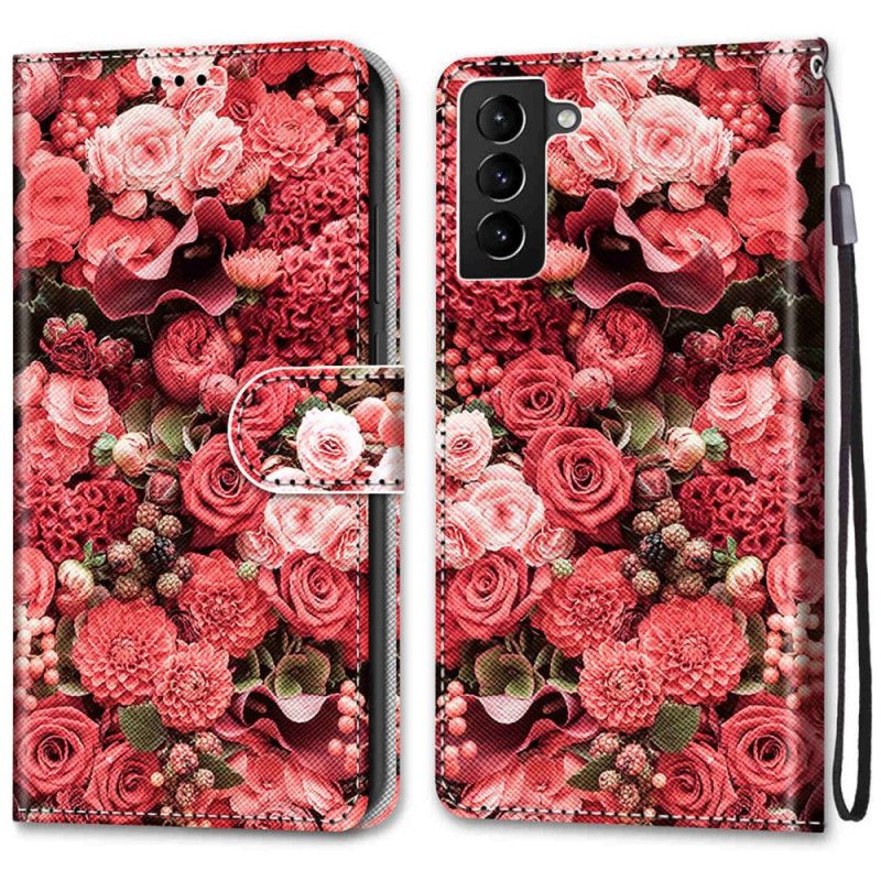 Læder Cover Samsung Galaxy S22 Plus 5G Blomsterromantik