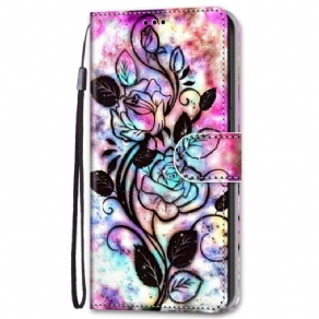 Læder Cover Samsung Galaxy S22 Plus 5G Neonblomster