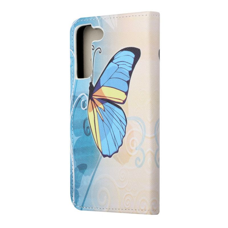 Læder Cover Samsung Galaxy S22 Plus 5G Suveræne Sommerfugle