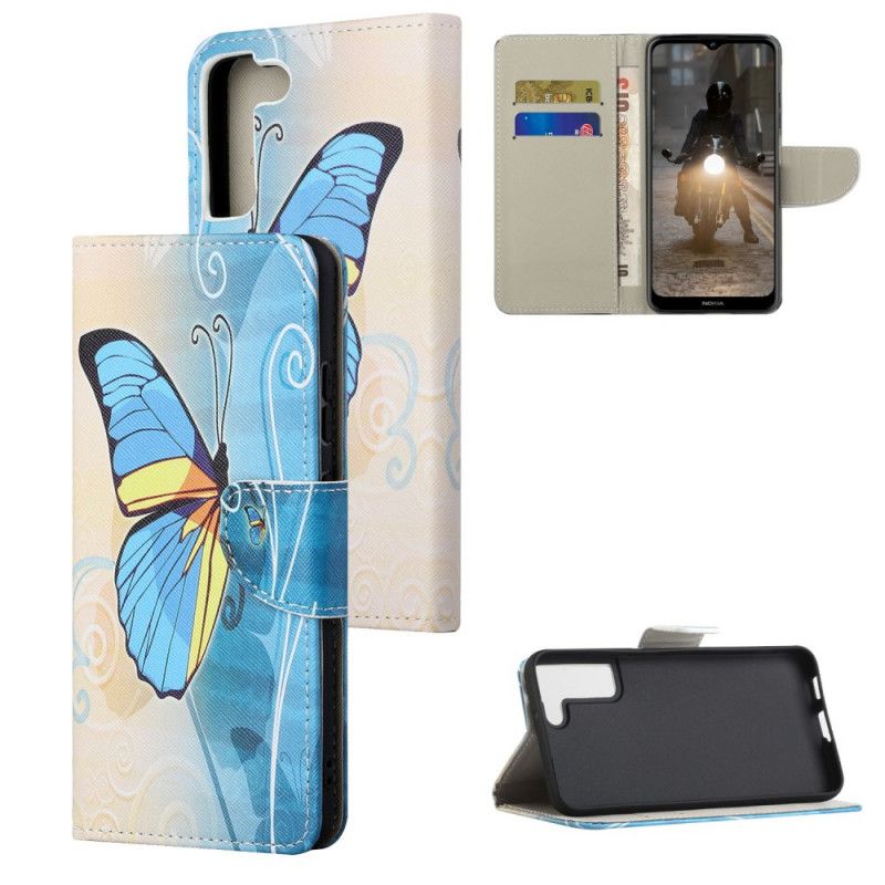 Læder Cover Samsung Galaxy S22 Plus 5G Suveræne Sommerfugle