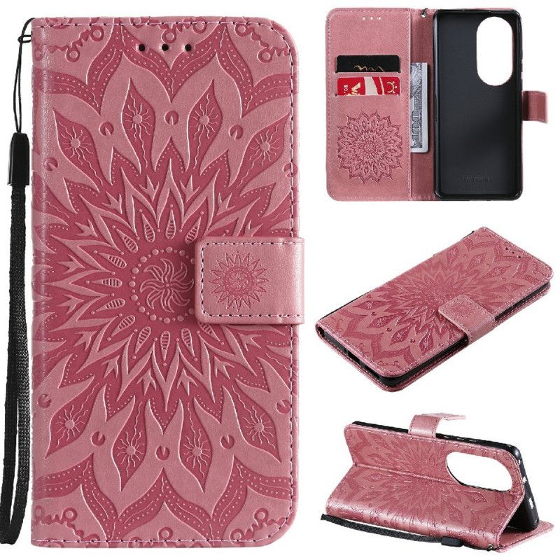 Læder Cover Huawei P50 Pro Solblomst