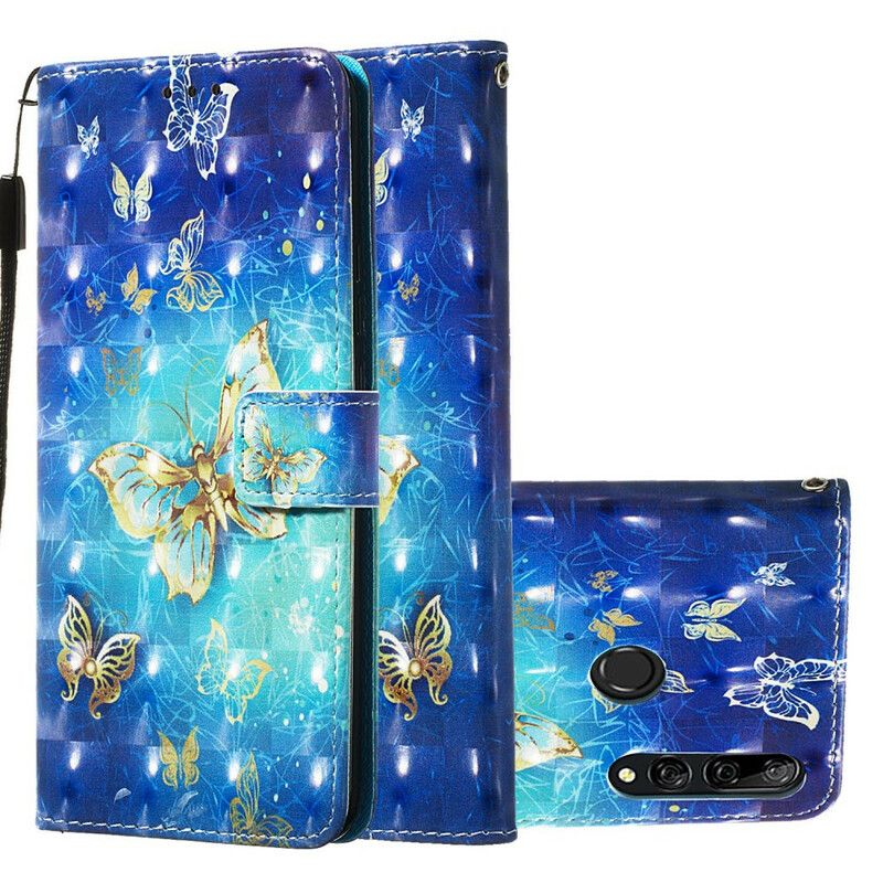 Flip Cover Huawei P Smart Z / Honor 9X Med Snor Golden Strap Sommerfugle